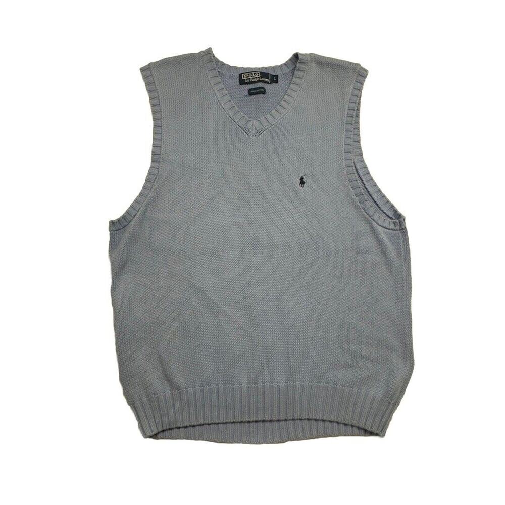 Polo Ralph Lauren Sweater Vest Mens Large Vintage Baby Blue 100% Cotton - Picture 1 of 8